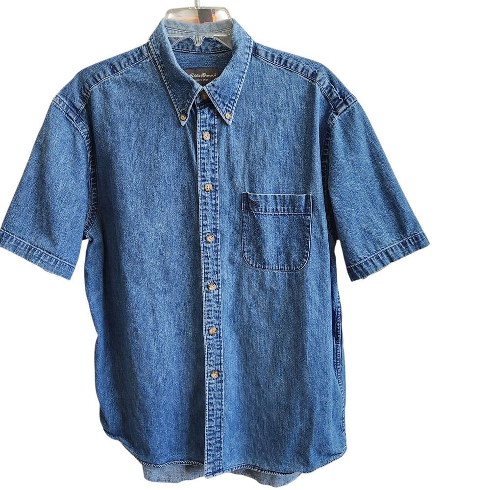 Eddie Bauer VTG Denim Shirt L Faded Blue Coastal Cowboy Model Off-Duty Workwear